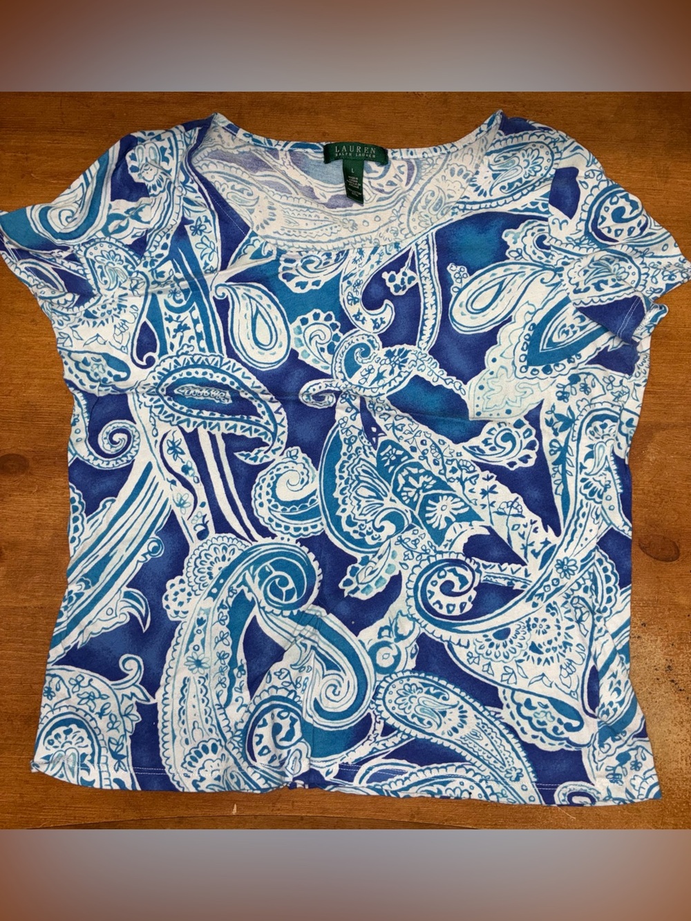 Ralph Lauren Blue and White Paisley Short Sleeve Top